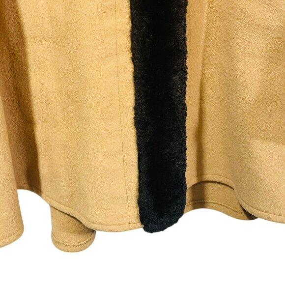 Talbots Womens Camel Tan Cape Wool Cashmere Blend Faux Fur Trim Sz S Petite - Picture 6 of 10